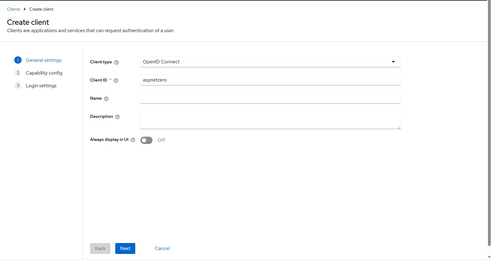 Keycloack Client - General Settings