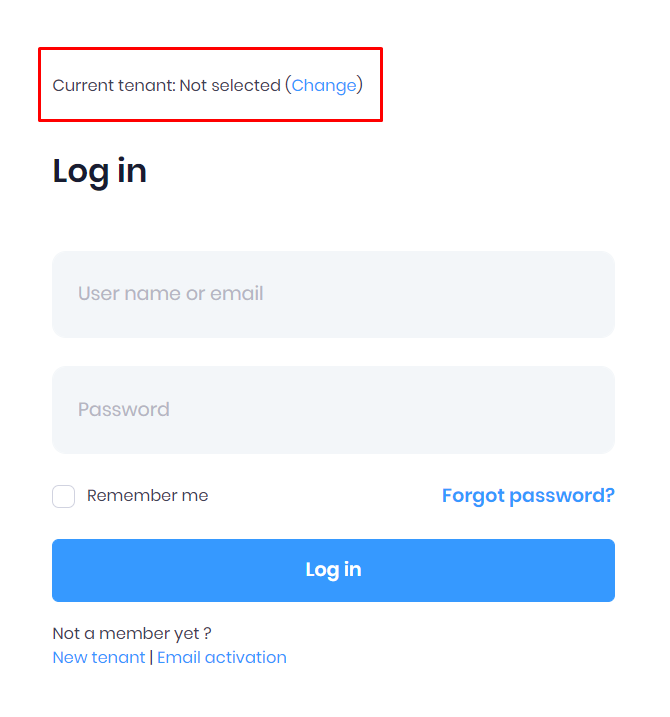 login page with tenant change