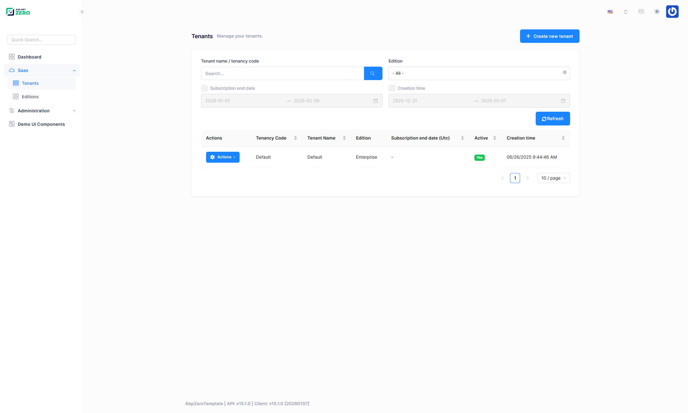 React UI Tenants Management - Light Theme