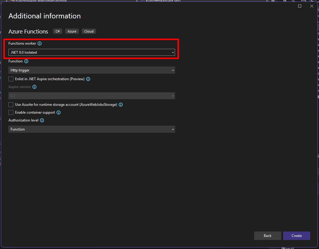 Selecting .NET 9 Framework for Azure Functions Choosing the .NET Framework for Azure Functions